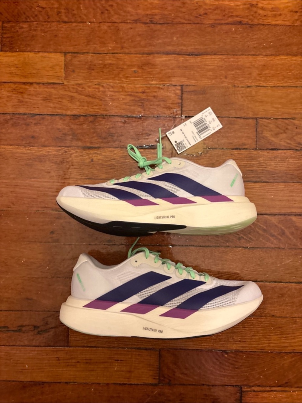 Women’s adidas adizero evo SL Running Shoes Purple Stripes and Mint Laces size 8